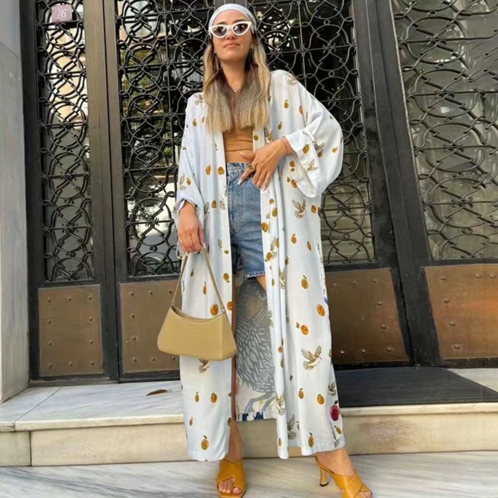 Boho Floral Bird Kimono Maxi Duster Cardigan Coverup - Picture 2 of 5